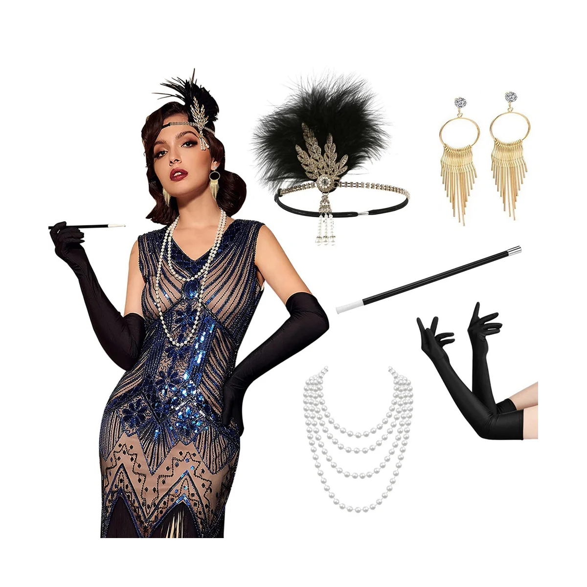 Women's Accessories Gatsby Fancy Dress Accessories 20's Charleston Girl Costume 1920S Set Feather Jewellery