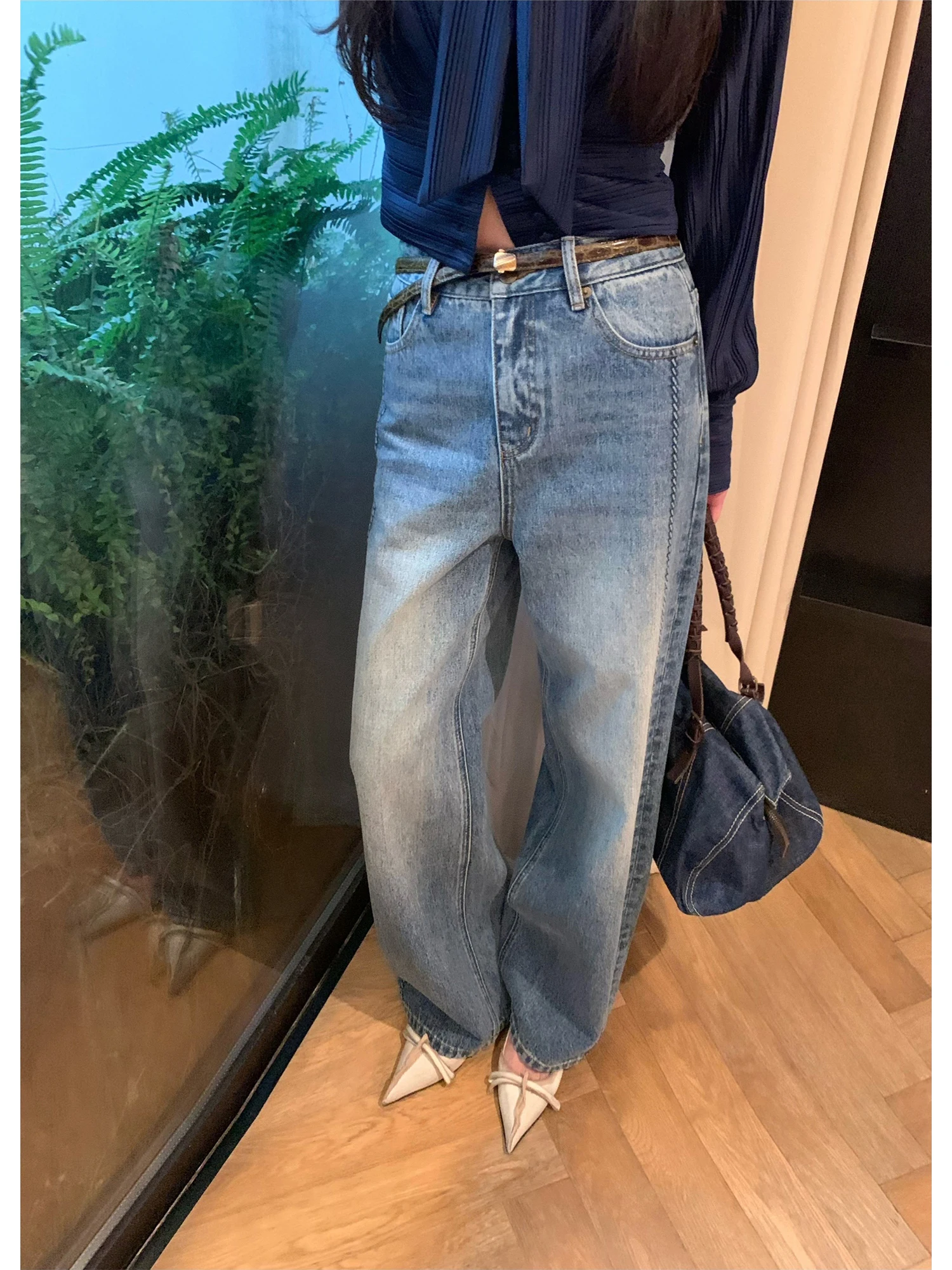 

Ретро-джинсы ASM ANNA с широкими штанинами, женские, свободного кроя, из хлопка, с эффектом потертости, на все сезоны, с завышенной талией