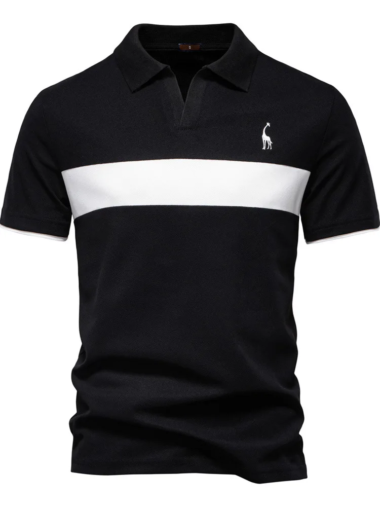 Novedad de verano, camiseta a rayas con cuello Faion para hombre, ocio, corte entallado, ort Sve Busin, ropa informal urbana para jóvenes