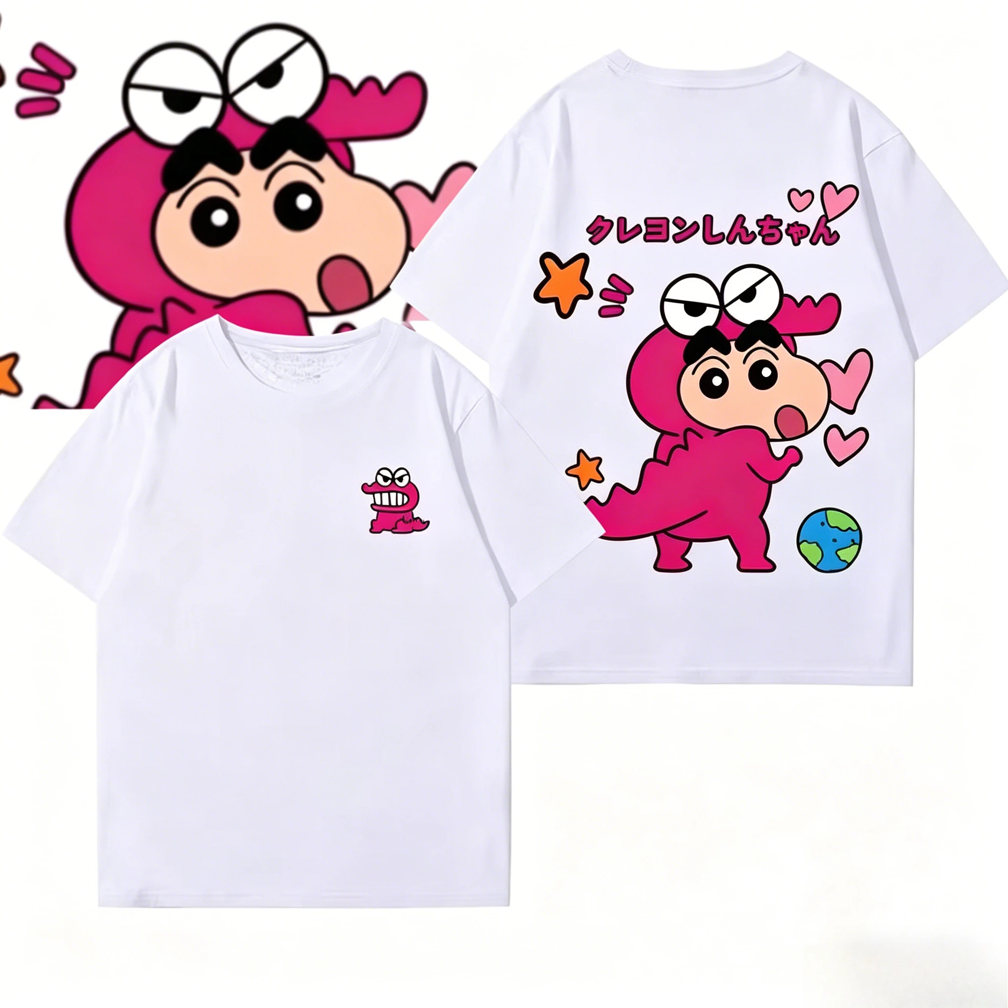

Новая летняя футболка 2026 года с принтом Crayon Shin-chan и розовым динозавром, 100% чистый хлопок, мягкая, в стиле Y2K, модная, повседневная