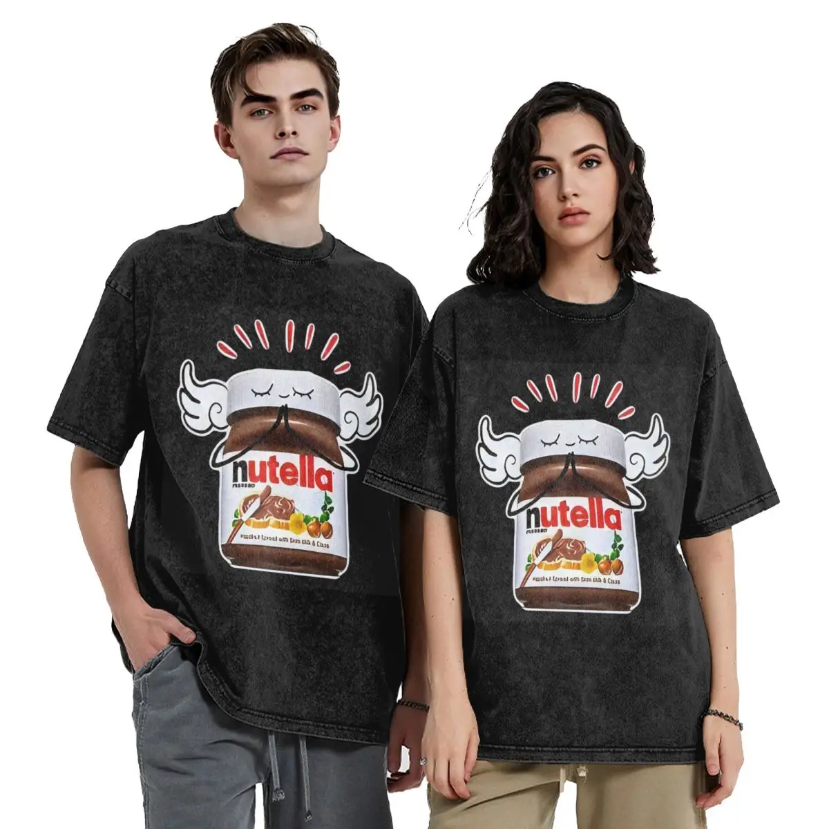 Funny Nutella Washed T Shirts Vintage Short Sleeve Hip Hop T-Shirt Streetwear Tops Tees for Men Women