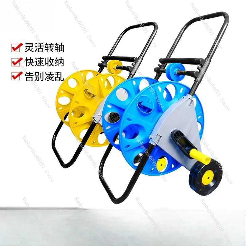 Garden Hose Reel Cart, Hand Push Water Hose Storage Rack with Auto Layering, Rolling Hose Wagon for 100ft, Portable Water Pipe