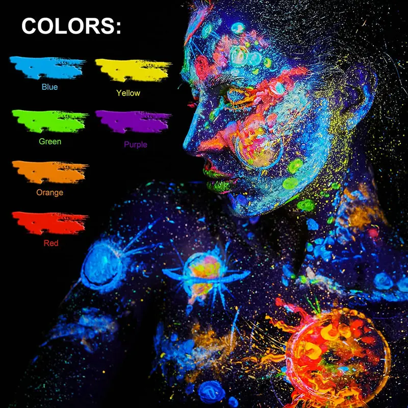 6/8/24pcs Body Art Paint Neon Fluorescent Party Festival Halloween Cosplay Makeup Party Tools Kids Face Paint UV Glow Painting