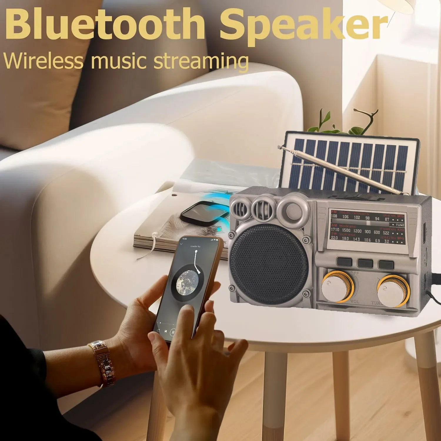 Portable FM AM SW Radio Mini Solar Charging Radios Receiver Support TF USB Wireless Bluetooth Speaker Rechargeable Music Player