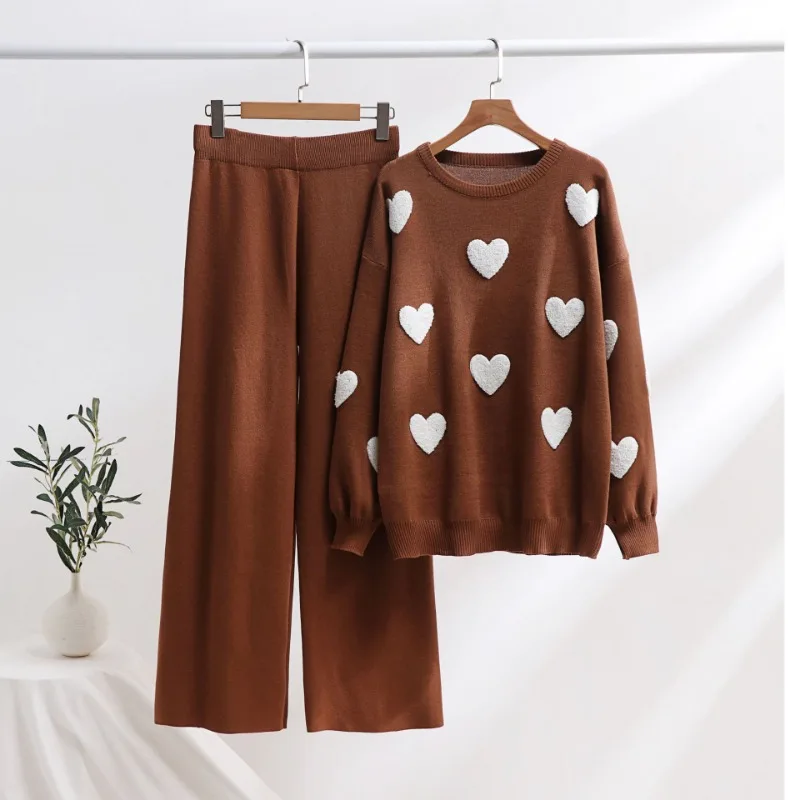 Vintage Love Two-piece Loose Women Fashion Knitted Sweater Pants Suit Women Autumn Winter New Elegant Sweater Women Clothing