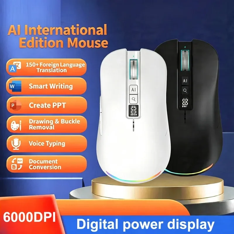 AI Voice Bluetooth Wireless Mouse Voice Typing & Language Translation & Screenshot Translation AI Writing PPT/Table for PC Mac