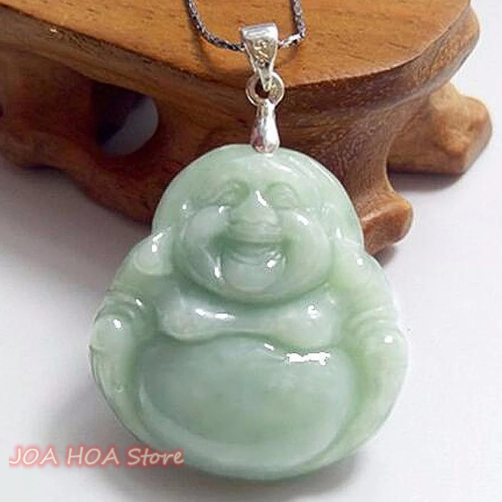 

925 Silver Inlay Real Certified Natural Jadeite Hand-carved Maitreya Buddha Pendant Jade Necklace FENGSHUI Neck Hewelry Jewelry