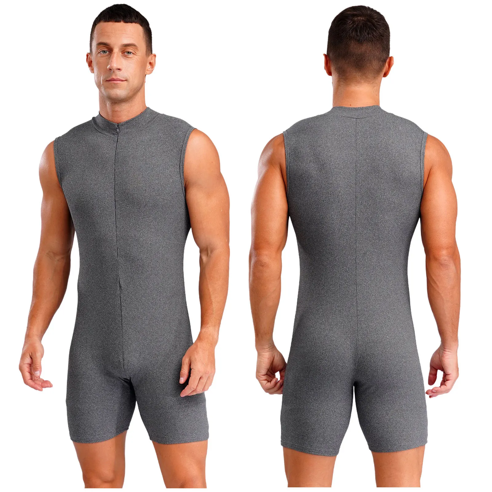 

One Piece Cotton Soft Wear Pajamas Men's Onesie Stretchy Sleeveless Skinny Bodysuit Nightwear Casual Loungewear Jumpsuits