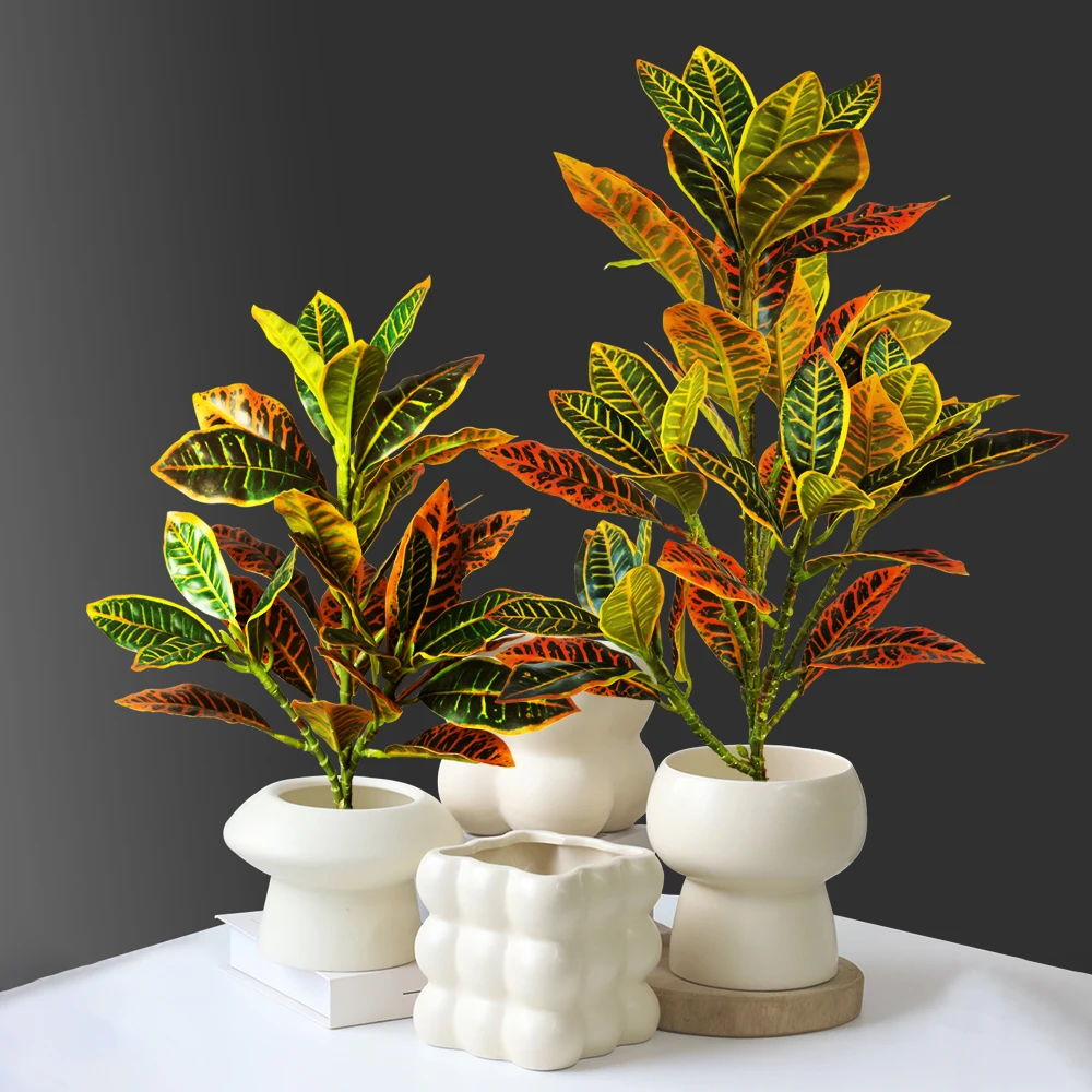 24–41 cm gefälschter Banyan-Baum, künstliche Ficus-Pflanzen, Zweig, künstlicher Palme, fühlen sich echt an, aus Kunststoff, Codiaeum-Blätter für Zuhause, Garten, Dekoration – Detail 1