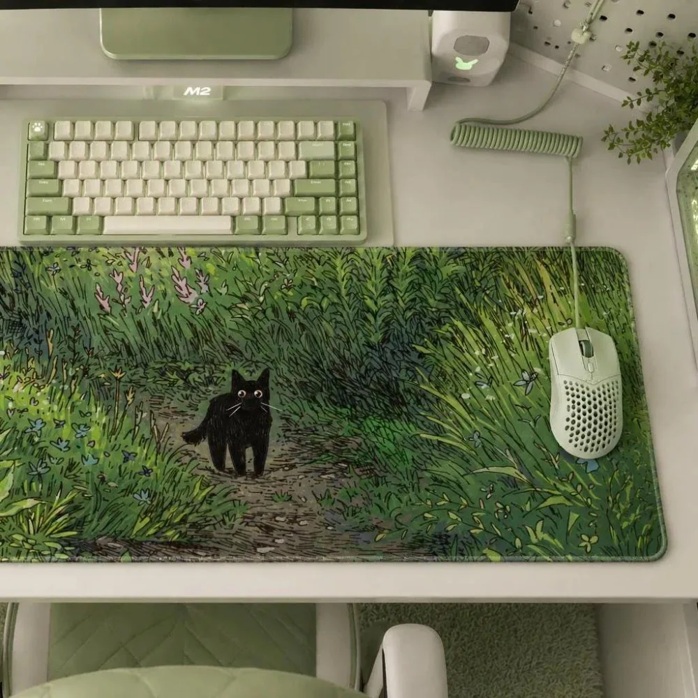 BlackCat Forest by Inudi Playmat Cottagecore Desk Mat Sizes Nature-Inspired TCG Fantasy Gaming Gift alfombrillas para escritorio