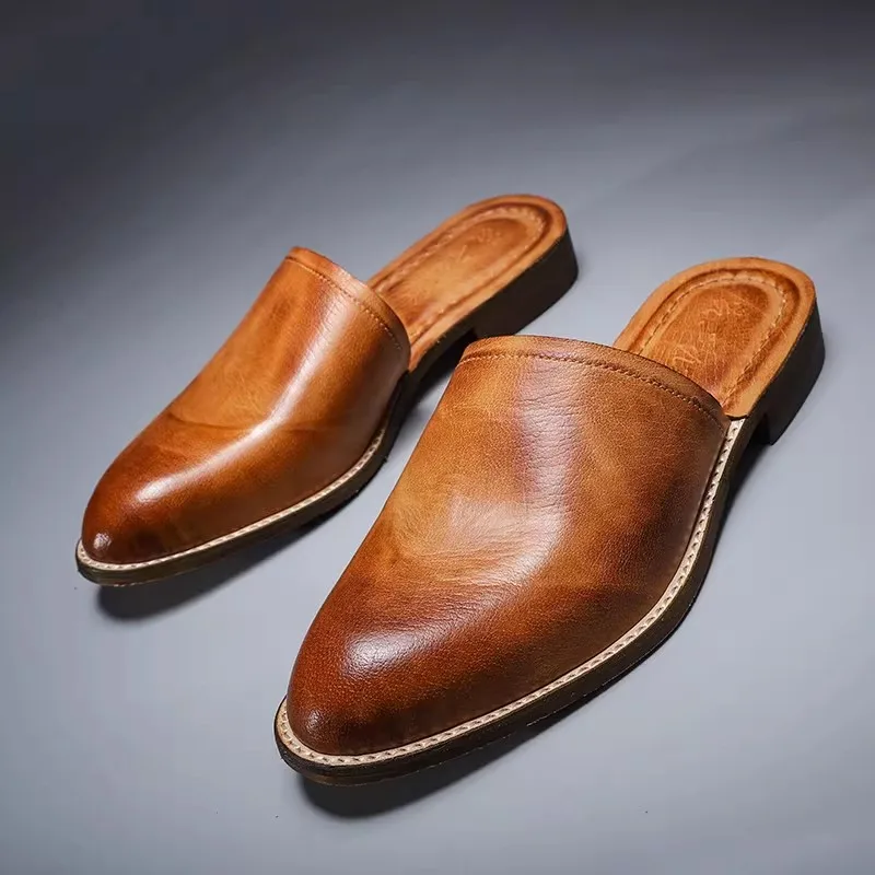 Handmade British Summer Beach Shoes Men Outside Soft Comfortable Cowhide Premium Slippers Genuine Leather Women Sandals