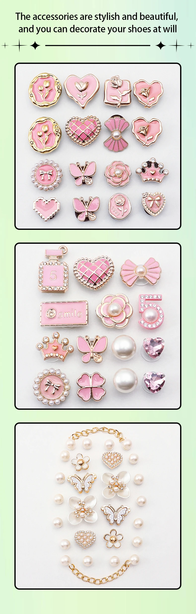 1 Set Schuh-Charms-Set, kreatives DIY-Set, 3D-Schuhblume, Diamant, Schmetterling, Perlenblume, abnehmbare Kettenschnalle, Schuhdekoration für Mädchen – Detail 3