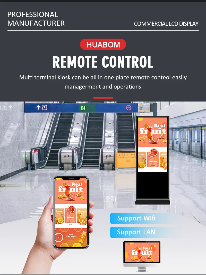 98-Inch 4K Vertical Monitor Floor Standing Kiosk Display Touch Screen Digital Signage for Retail Store Elevator 5V Advertising