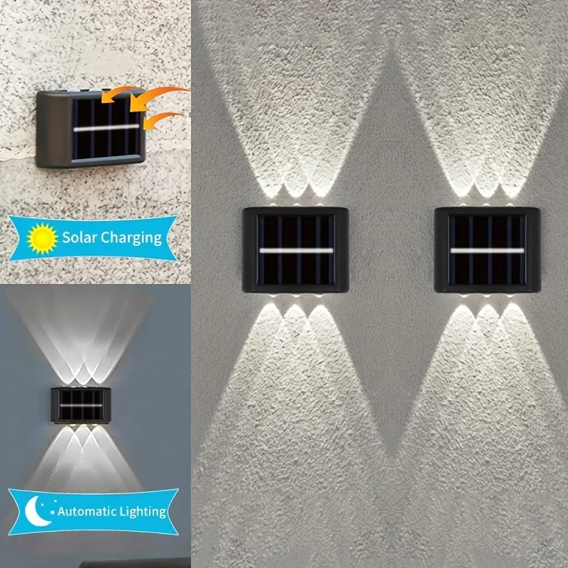 1/6pcs Solar Light, Waterproof Upper And Lower 6 LED Wall Lights From Dusk To Dawn Outdoor Decorative Lights, Suitable For Court