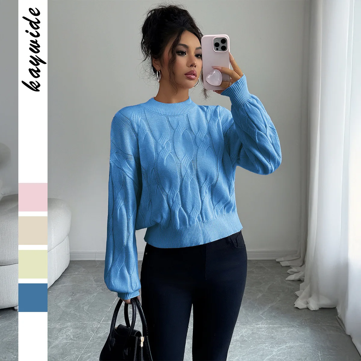 Zeyi Elegant Round Neck Knitted Long Sleeve Sweater For Women 2026 Autumn/winter Dress Elegant Beach Lace Clothing Midi