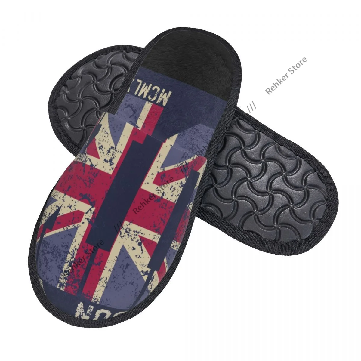 Home Slippers Indoor Bedroom Slipper Vintage London United Kingdom Flag Flip Flops Autumn Winter Furry Plush Shoes