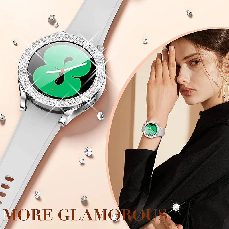 Bling Case for Samsung Galaxy Watch 6 4 Case 40mm 44mm Accessories Fashion Two Rows Diamond bumper Galaxy Watch 5 6 40 mm Cover