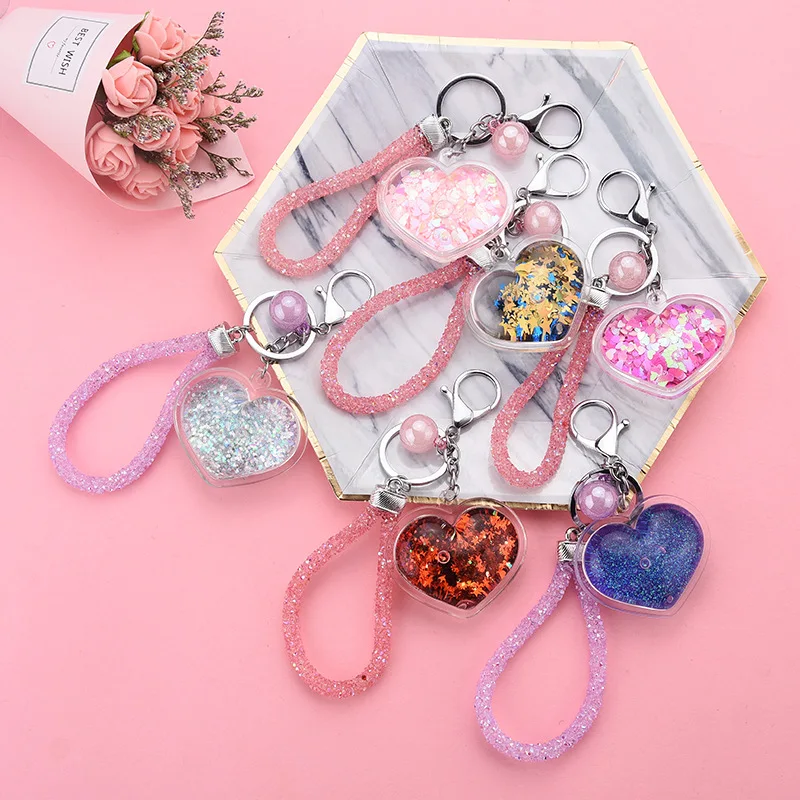 Heart Powder Moving Liquid Keyring Fantasy Keychain Glitter Quicksand Star Keychain Car Key Pendant Birthday Gift Purple