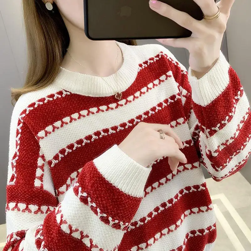 Sweater Woman 2022 autumn/winter Striped Knit Render Unlined Long Sleeve women's Clothing Sweaters Dropshipping LXJ22267