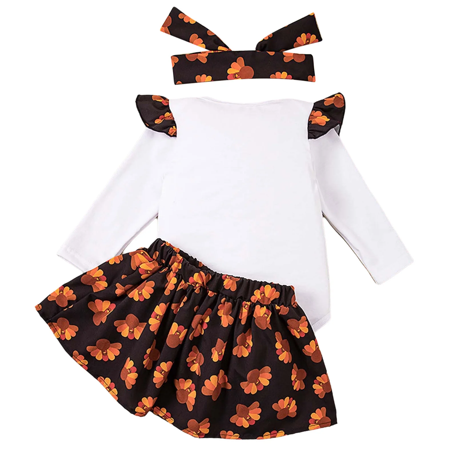 ملابس عيد الشكر للفتيات الصغيرات بأكمام طويلة مطبوعة بحروف مع تنورة توتو وعصابة رأس للأطفال الصغار ملابس حفلات أعياد الميلاد الأولى #3