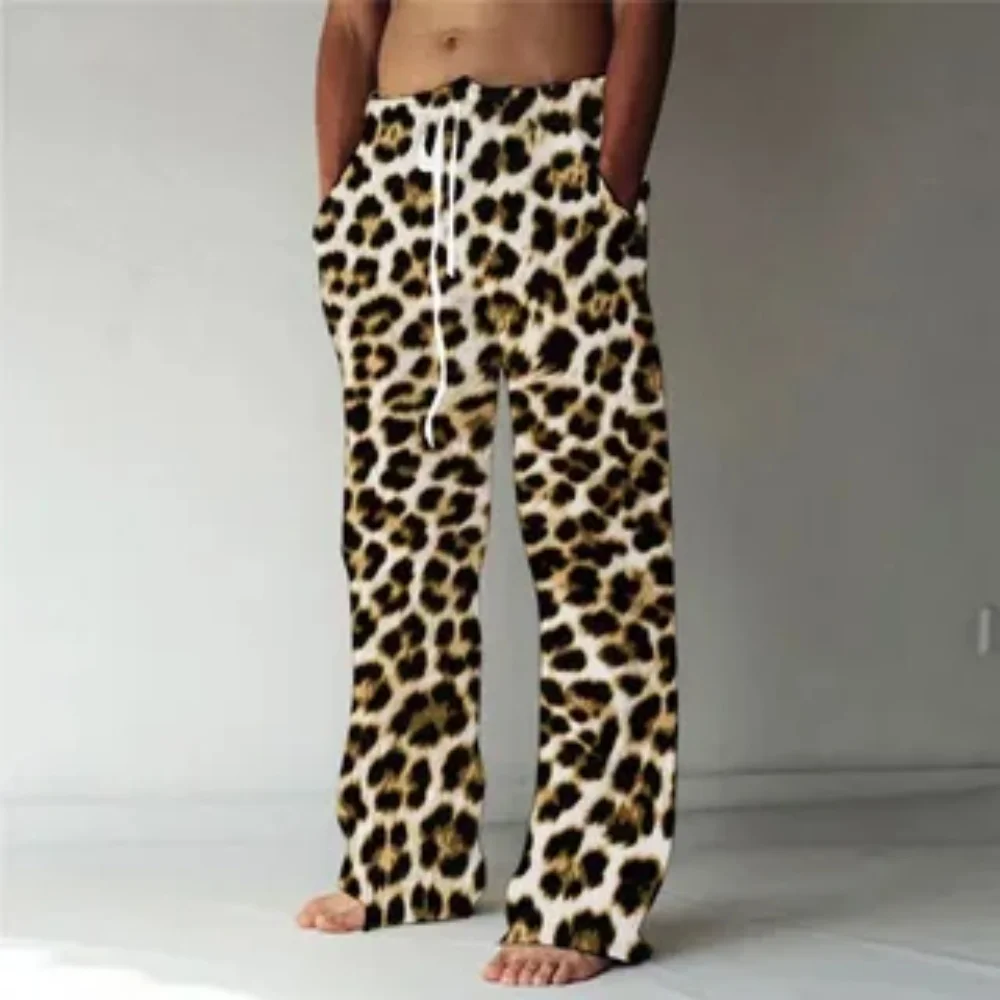 

Summer 2025 men's casual pants, 3D art leopard print daily comfortable and breathable casual straight-leg pants