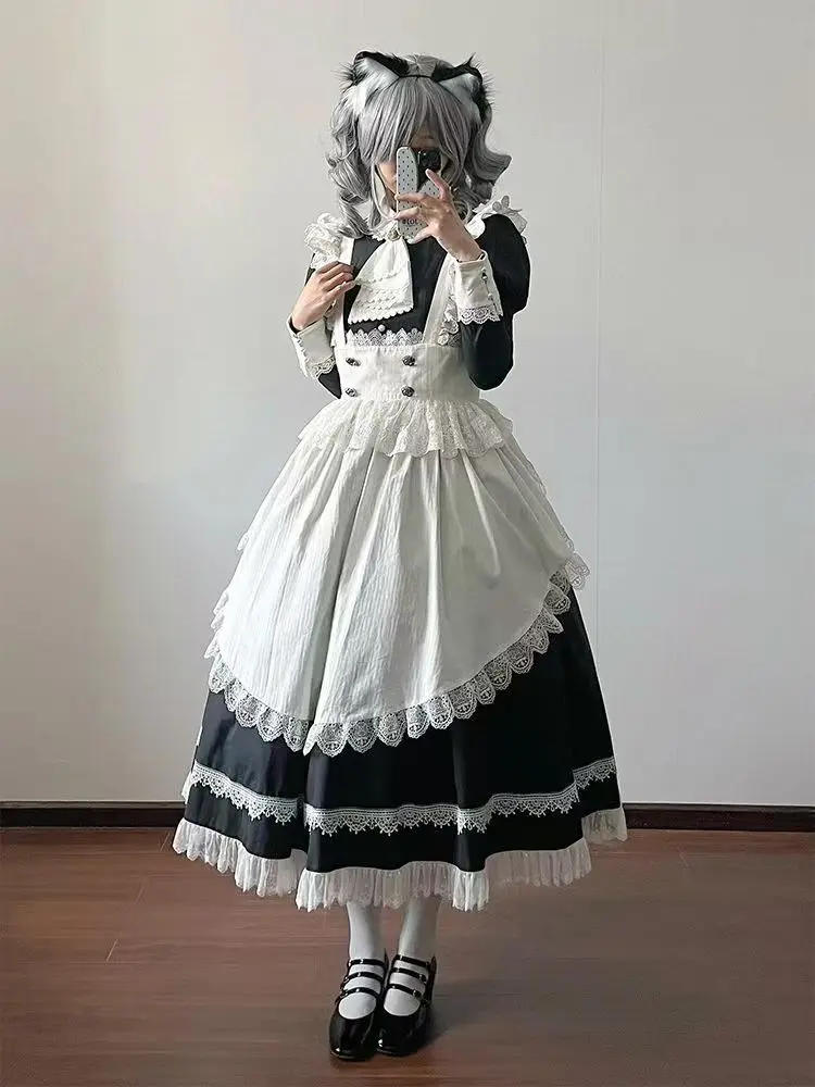 2026 Japanese New Lolita Lace Patchwork Dress + Hepburn White Apron String Kawaii Sweet Designer Lovely Sweet Dresses Women