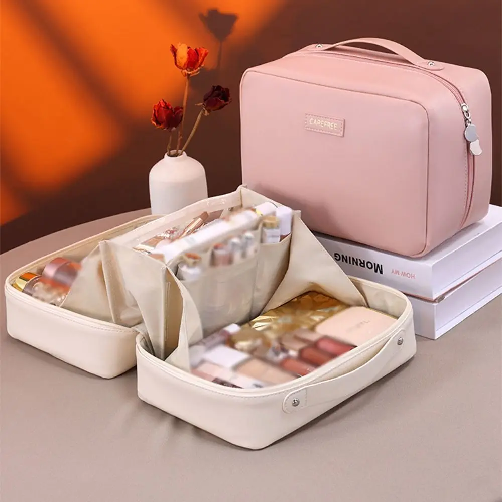 حقيبة مكياج نسائية محمولة مقاومة للماء من جلد البولي يوريثان، حقيبة تخزين مستحضرات التجميل بسعة كبيرة، حقيبة غسيل مريحة للعناية بالبشرة #2