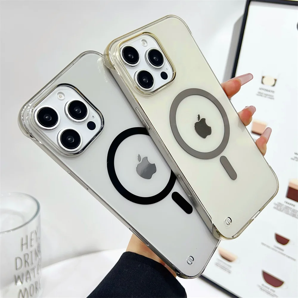 Ultradünne, transparente PC-Handyhülle für Magsafe, rahmenlos, für iPhone 18, 17, 15, 16 Plus, 12, 13, 14 Pro Max, kabelloses Laden, Hartschale – Detail 3