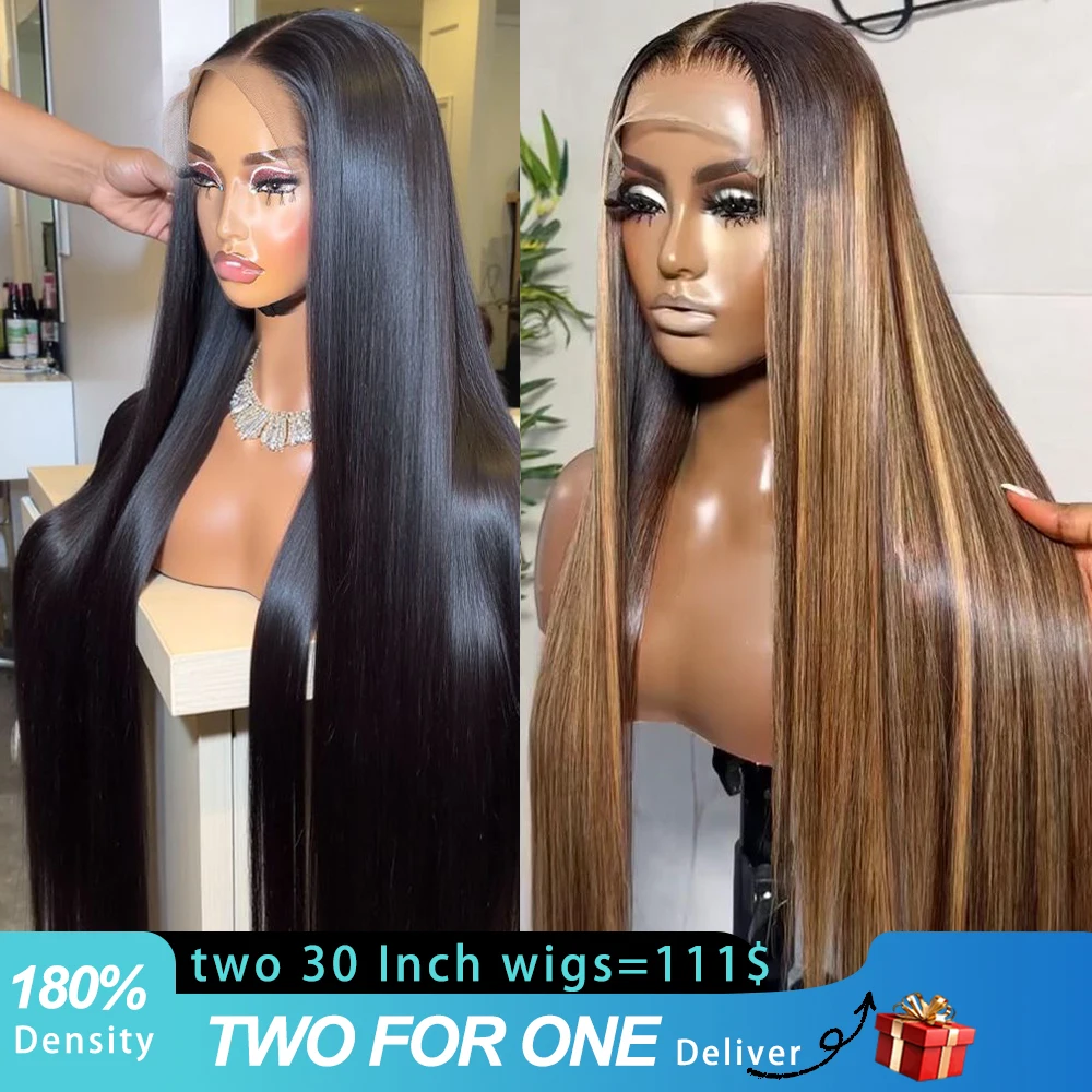 180 الكثافة مستقيم 13x6 Hd الدانتيل الباروكات الأمامية شعر الإنسان 30 40 بوصة تسليط الضوء على شعر مستعار شعر الإنسان قبل قطعها الباروكات الملونة للنساء