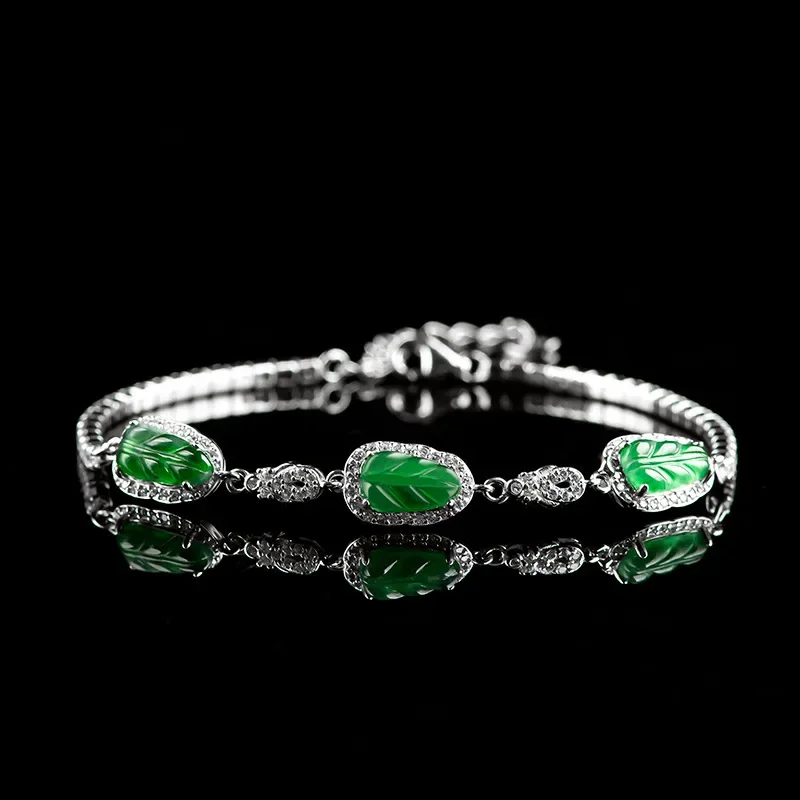 Burmese Jade Leaf Bracelets Charms Jewelry Emerald Bangles Gifts Natural 925 Silver Accessories Luxury Men Green Carved Amulets