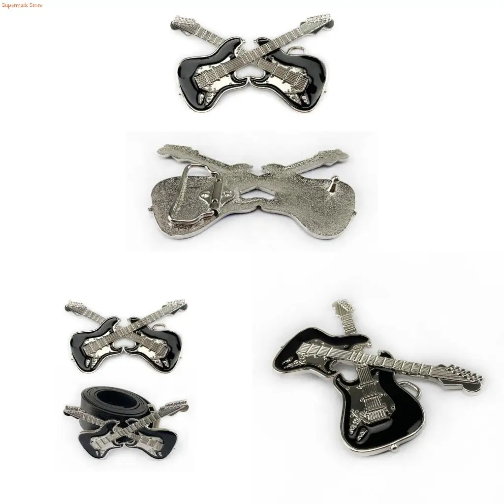 Q5WE Vintage Double Guitar Belt Buckle Metal Adult Teenagers Belt Buckle Replacement DIY Craft Belt Buckle for Adult