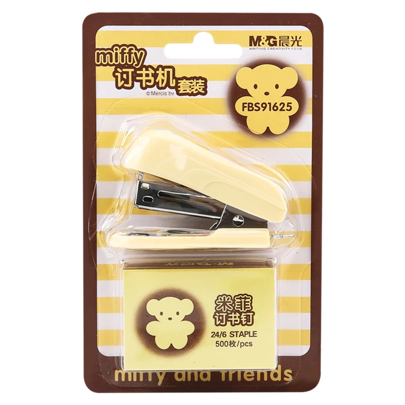 M&G Mini Cartoon Stapler, includes staples, stapler tail with staple remover design, suitable for 24/6 staples, for student and