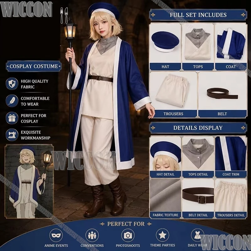 Disfraz de Cosplay de Anime Delicious Dungeon Falin Toudeenn, Peluca, Uniforme, Túnica Azul Oscuro, Sombrero, Cinturón, Laios, para Fiesta de Halloween, Juego de Roles para Chicas