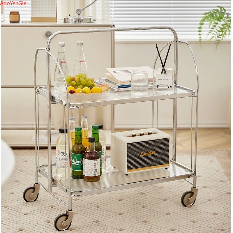 INS moving Side table Modern transparent Glass coffee table Folding trolley with wheels Corner Storage Shelf home furniture