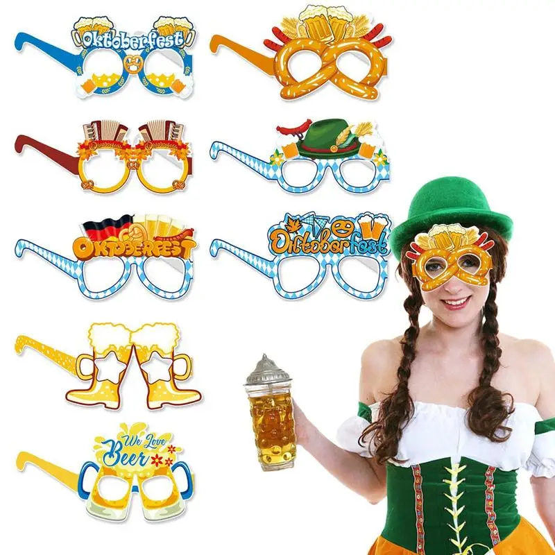 8Pcs Oktoberfest Party Paper Glasses Funny Photo Booth Props German Beer Festival Party Decorations Glasses Favors Supplies