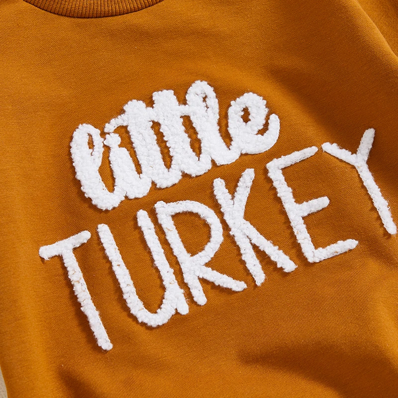 Thanksgiving-Baby-Strampler mit gesticktem Truthahn-Design und gemütlichen langen Ärmeln für Herbstfestkeiten und Familienfeiern