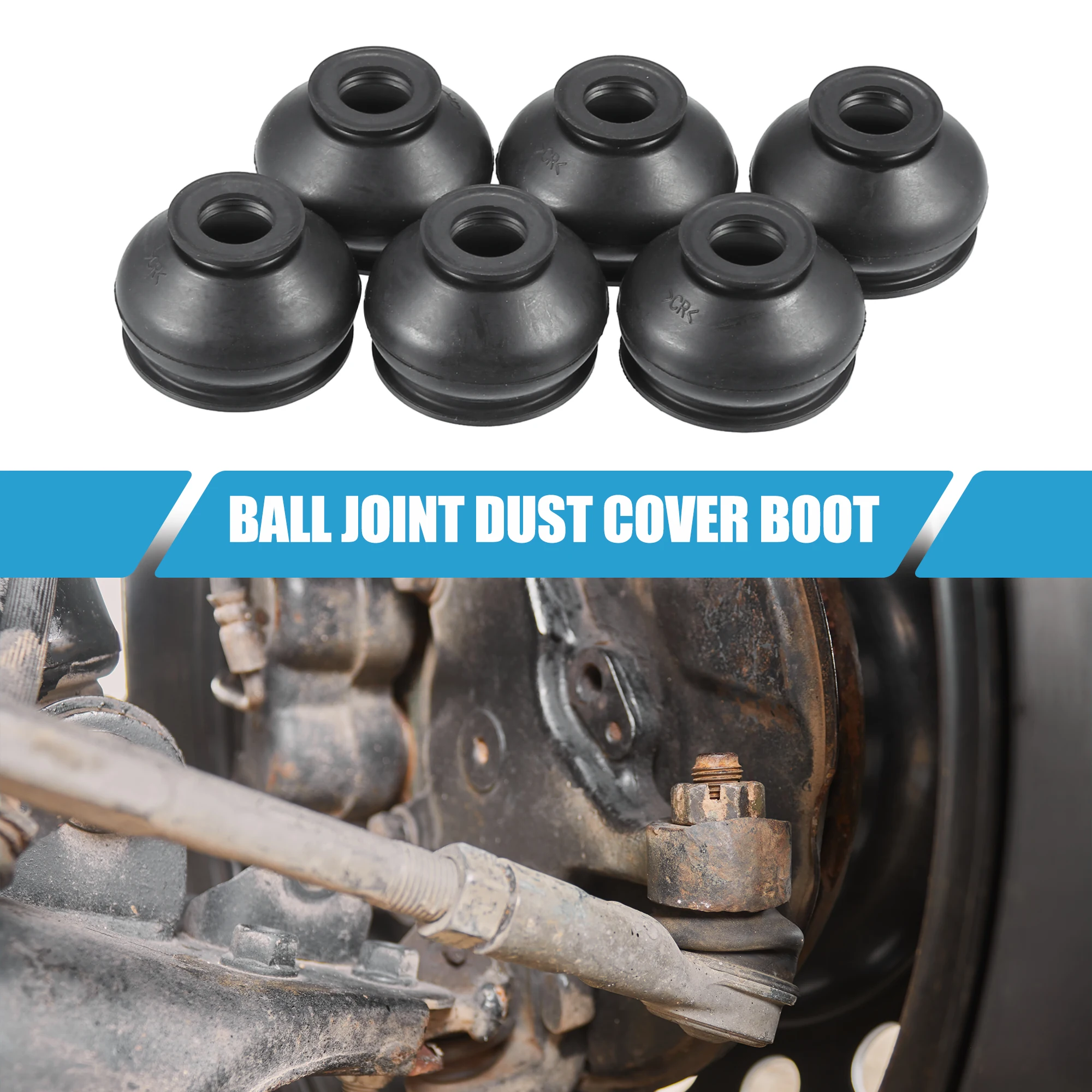 X Autohaux 6Pcs Uiversal Car Turn to Rod Arm Ball Joint Head Dust Protection Car Suspension Steering Parts Rubber Black