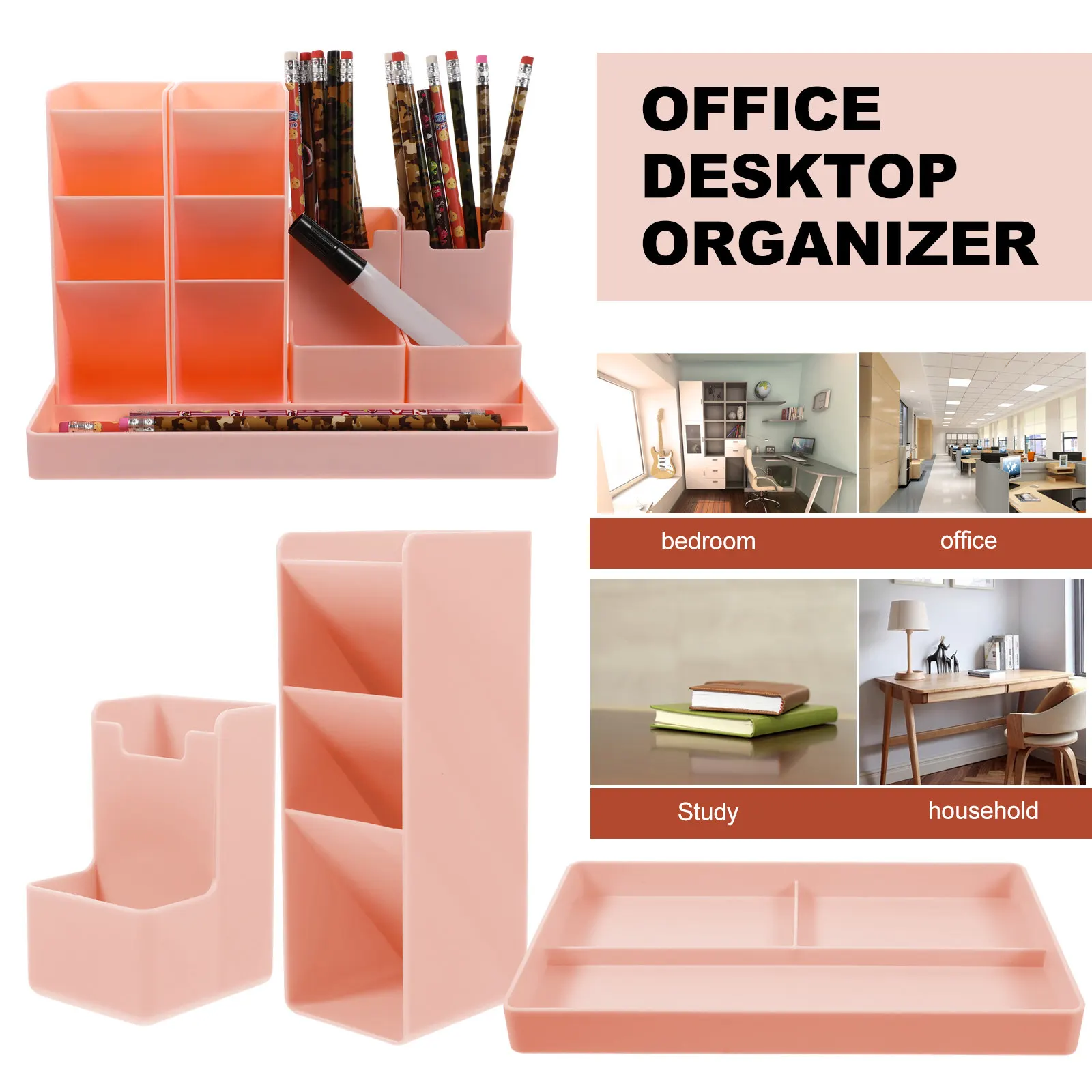 1Pcs Vertical Pen Container ABS Plastic Multi-Compartment Desktop Organizer Pencil Holder Stationery Case Office Supplies