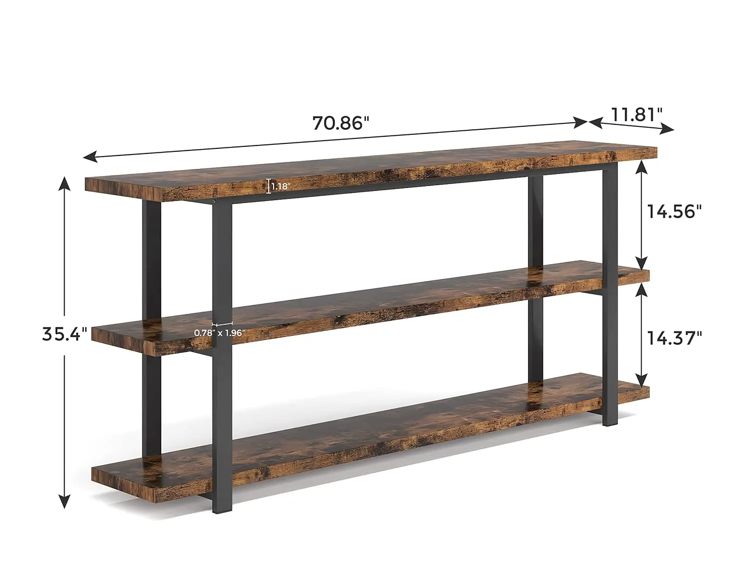 70.8 Inch Extra Long Console Table Narrow Hallway Wood Sofa Table with 3 Tier Storage Shelves for Living Room, Customized
