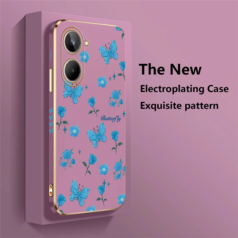 Flower Butterfly Print Phone Case For OPPO Realme 12 Pro Plus 10 9i 4G 12 5G 11 9 Pro Plating Silicone Soft Shockproof Cover - view 3
