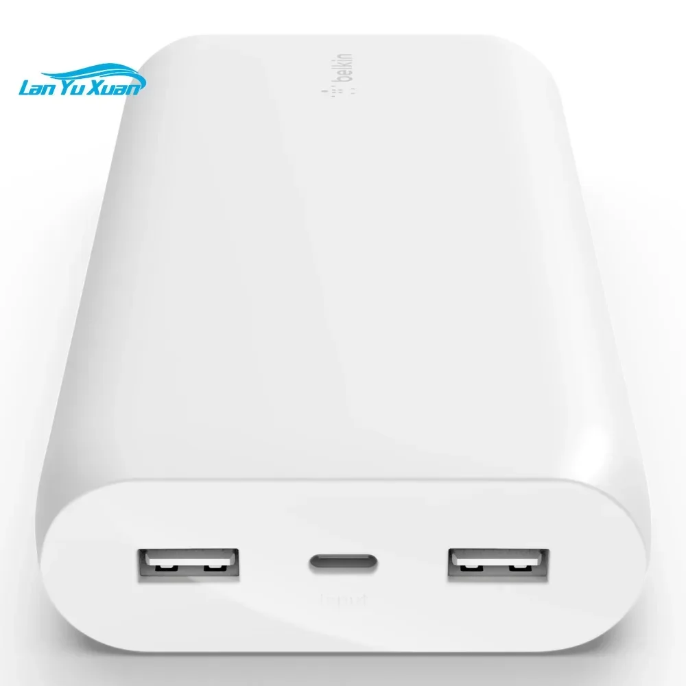 Belkin 20000 MAh Power Bank Boost Charge Entrada tipo C multipuerto y salida dual USB-A Cargador portátil de larga duración Negro W