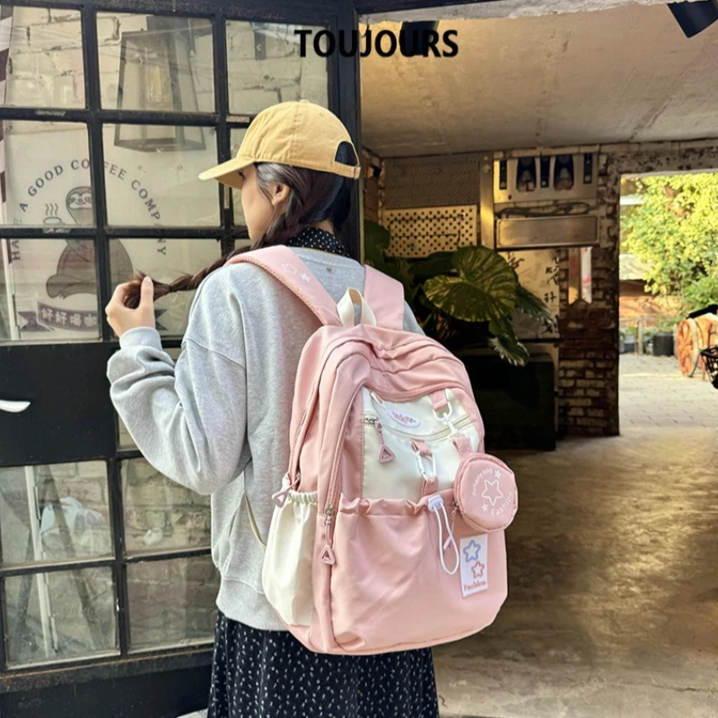Cute School Backpack for Girls ,Large Capacity Daypack with Mini Coin Purse Multi Pocket Casual Rucksack for Campus Study Daily