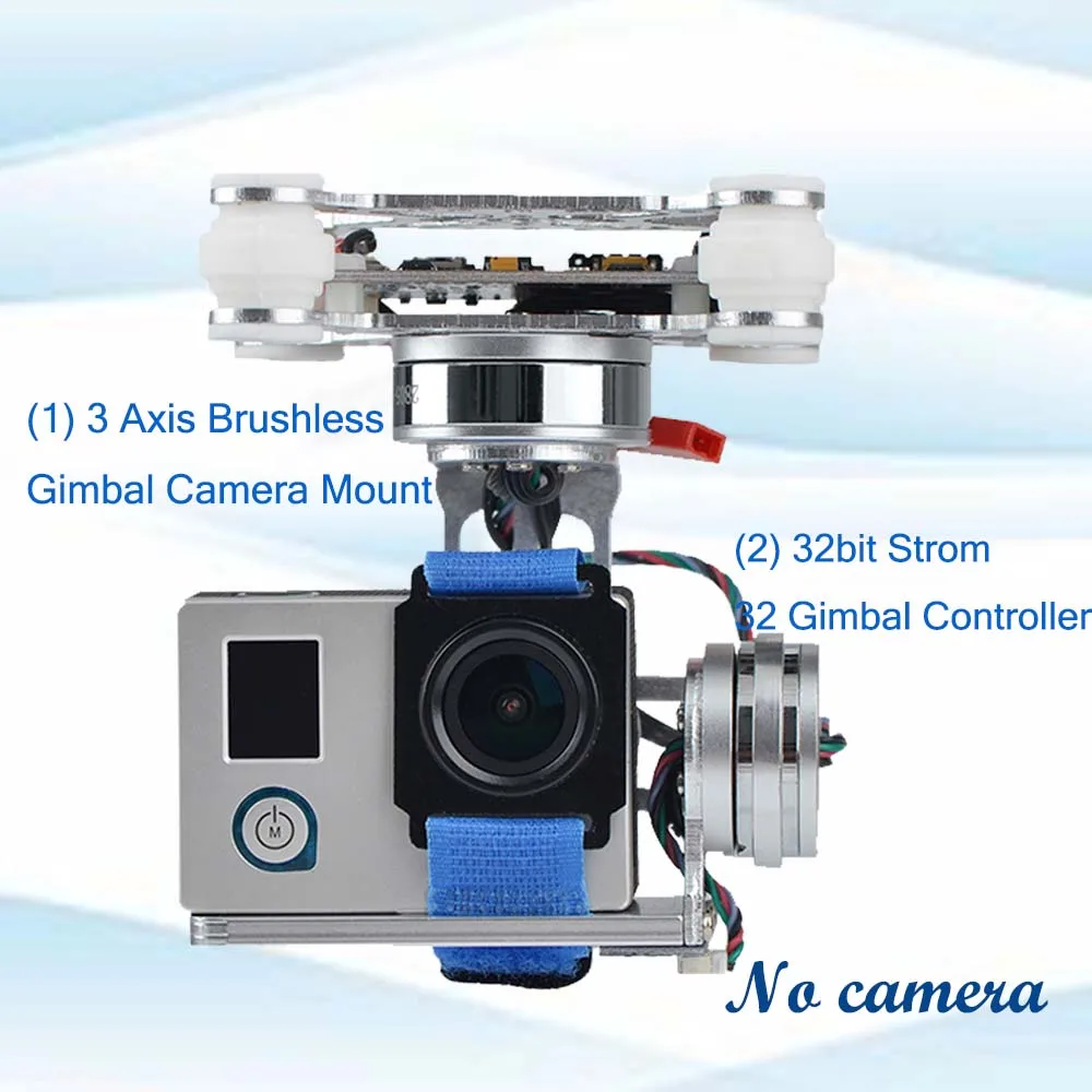 3 Axis Brushless Gimbal Camera Mount 32bit Strom32 Gimbal Controller with anti-vibration rubber balls for Gopro3 Gopro4 SJ4000