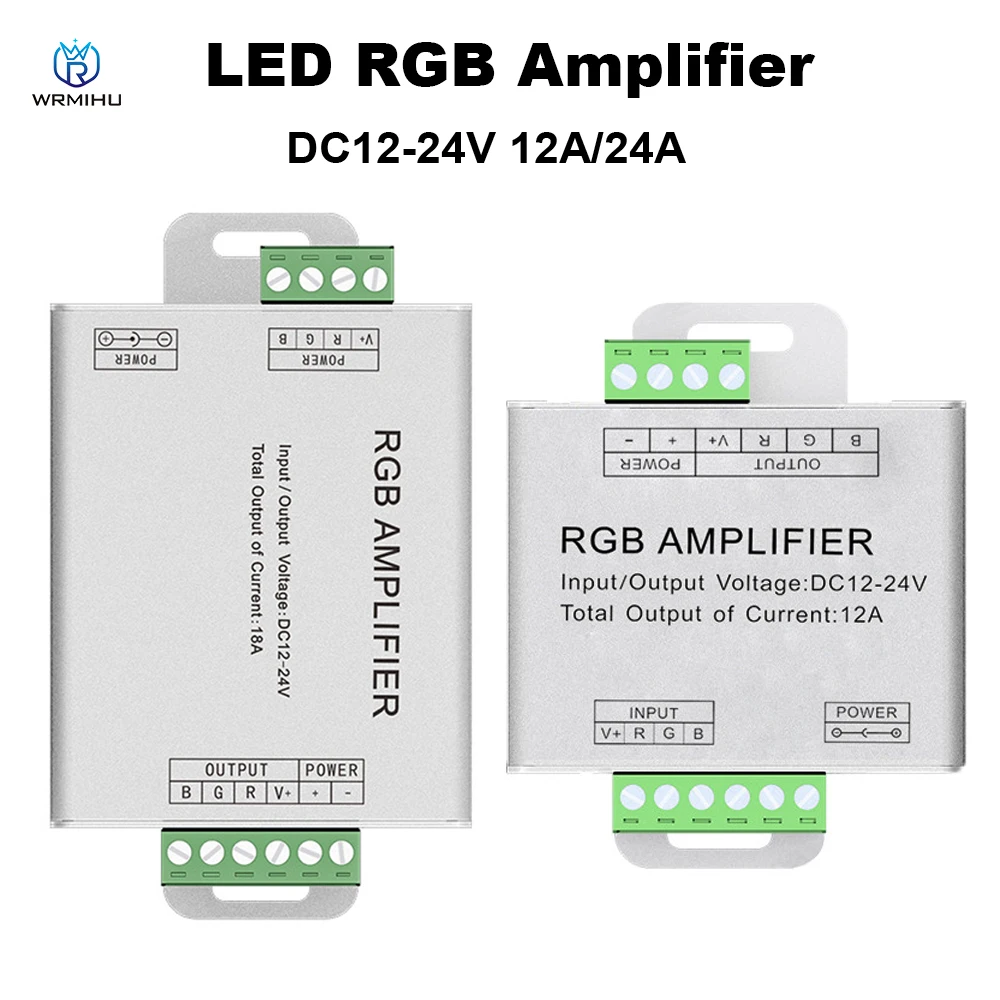 LED Amplifier Controller 12A/24A RGB Strip Power Repeater DC12V-24V Aluminum For RGB 5050 3528 SMD LED Strip lamp
