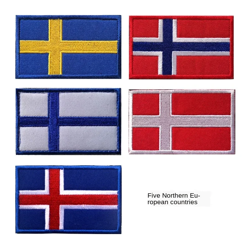 Denmark Nordic Country Badge Embroidery Hook and Loop Patches Iceland Norway Finland Sweden Armband Flag Stickers Army Appliques