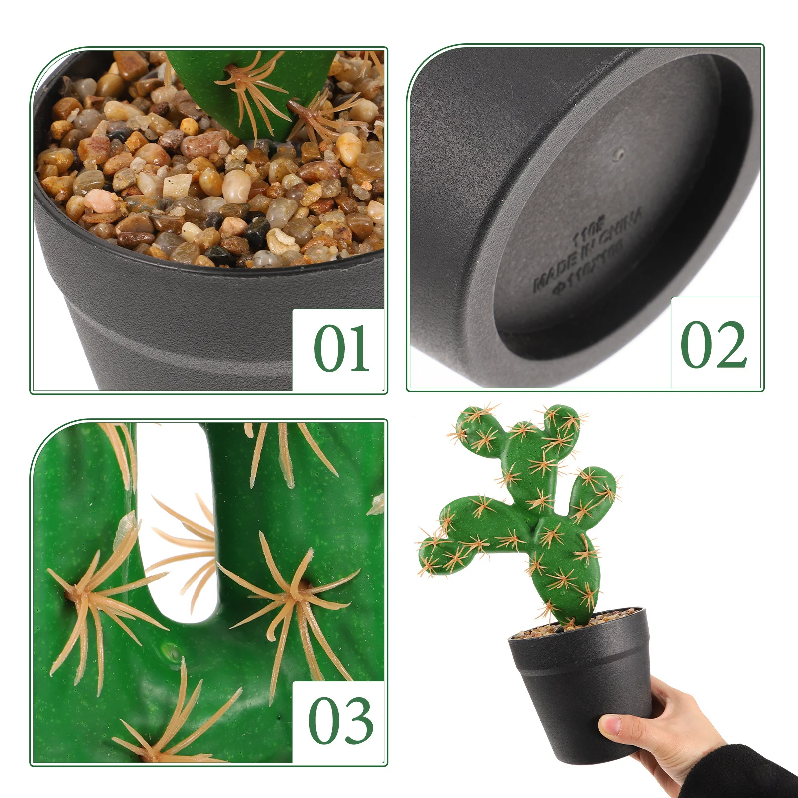 

2Pcs Artificial Cactus Bonsai Realistic Plastic Potted Succulent Decor Easy Care Home Office Tabletop Adornment