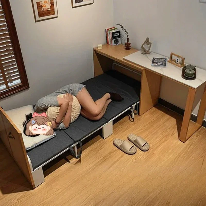 Cabinet type metal folding lunch break bed Convenient four-fold retractable nap bed Home office School folding bed