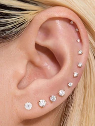 7 Pairs Flat Back Stud Earrings for Women, Surgical Stainless Steel Earrings, Cubic Zirconia Cartilage Earring(2/3/4/5/6/7/8mm)