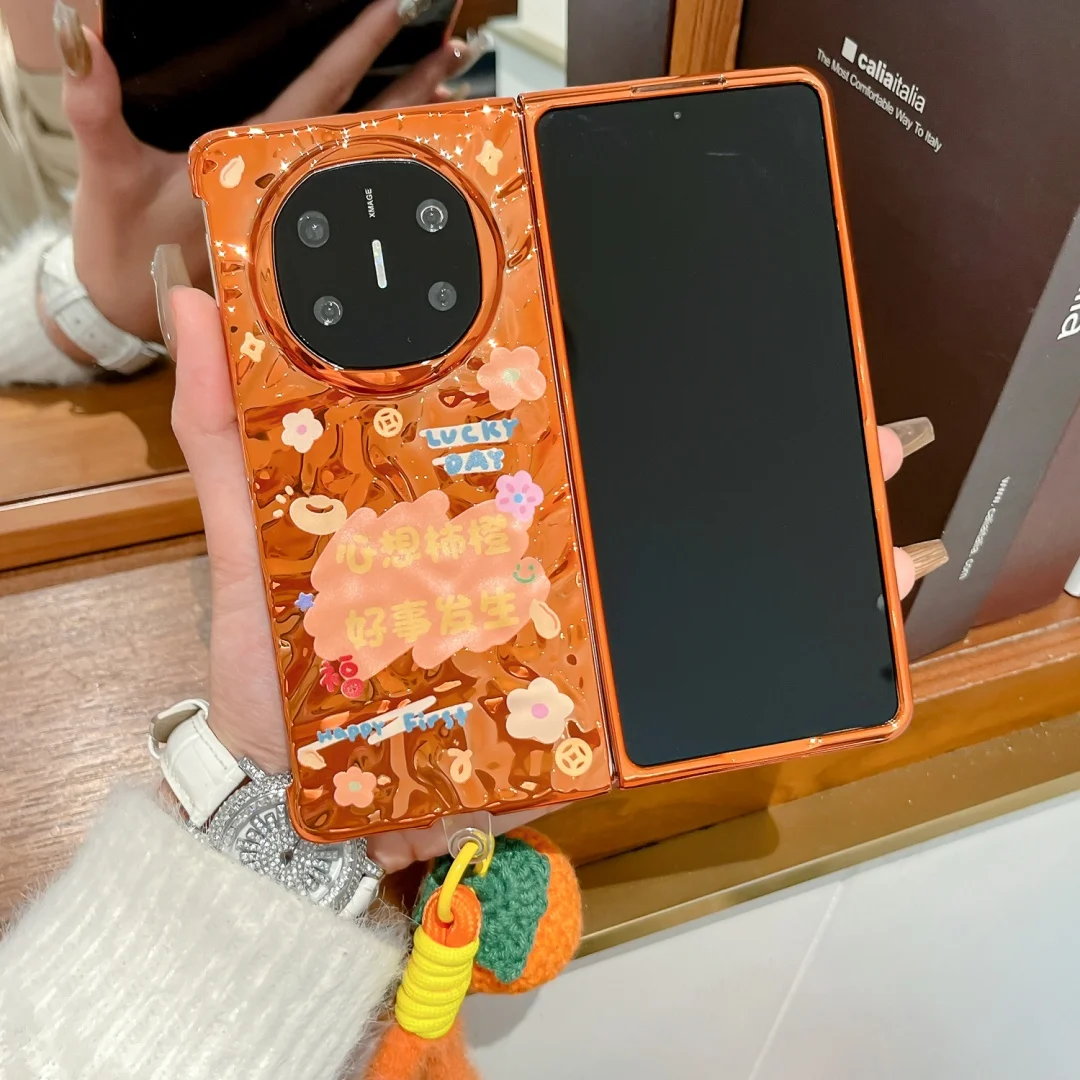 

For HUAWEI Mate X7 X3 X5 X6 Case Orange Plated Chinese Word LUCKY DAY Pattern Mobile Phone Cover With Bracelet doll