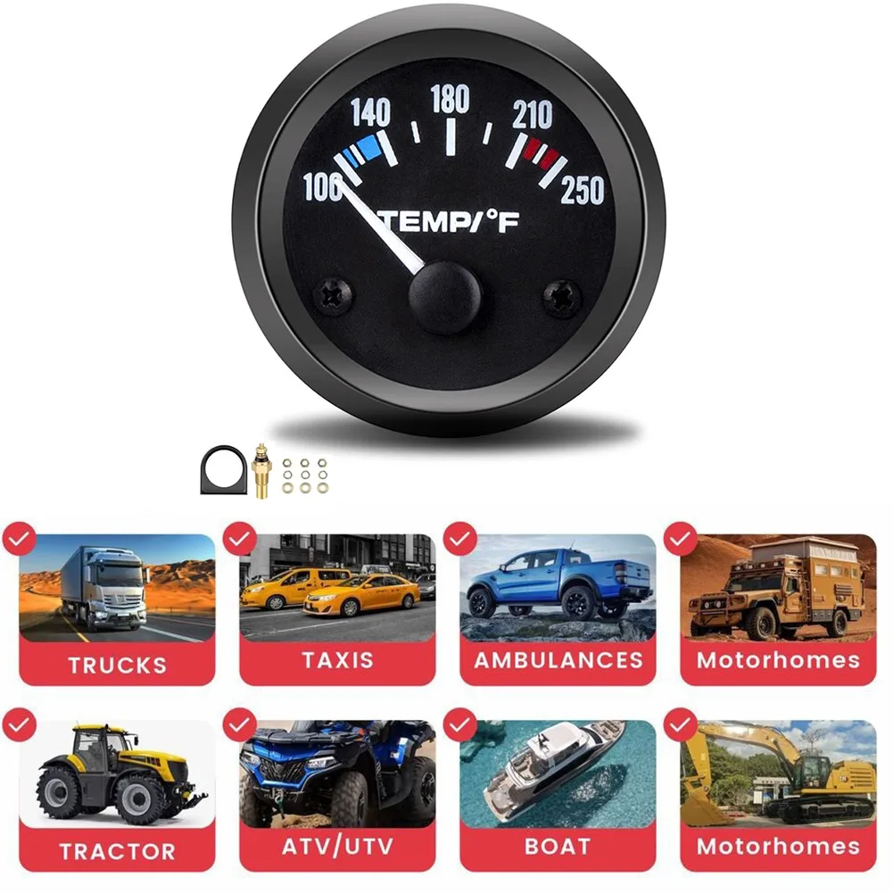2-In 52MM 12V Car Water Temperature Gauge Aftermarket Fahrenheit 100-250°F Dragon Gauge Water Temp For Car Truck Motorcycle